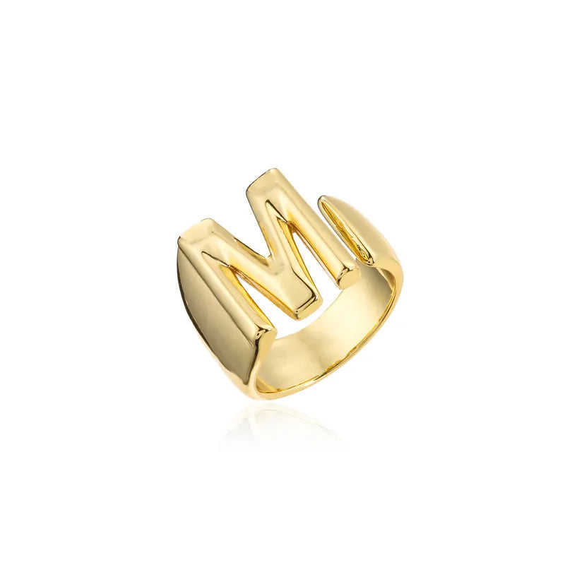 Hohler A-Z Buchstaben Goldfarbe Metall Verstellbarer Öffnungsring Initialen Name Alphabet Damen Party Statement Breiter Trendiger Schmuck