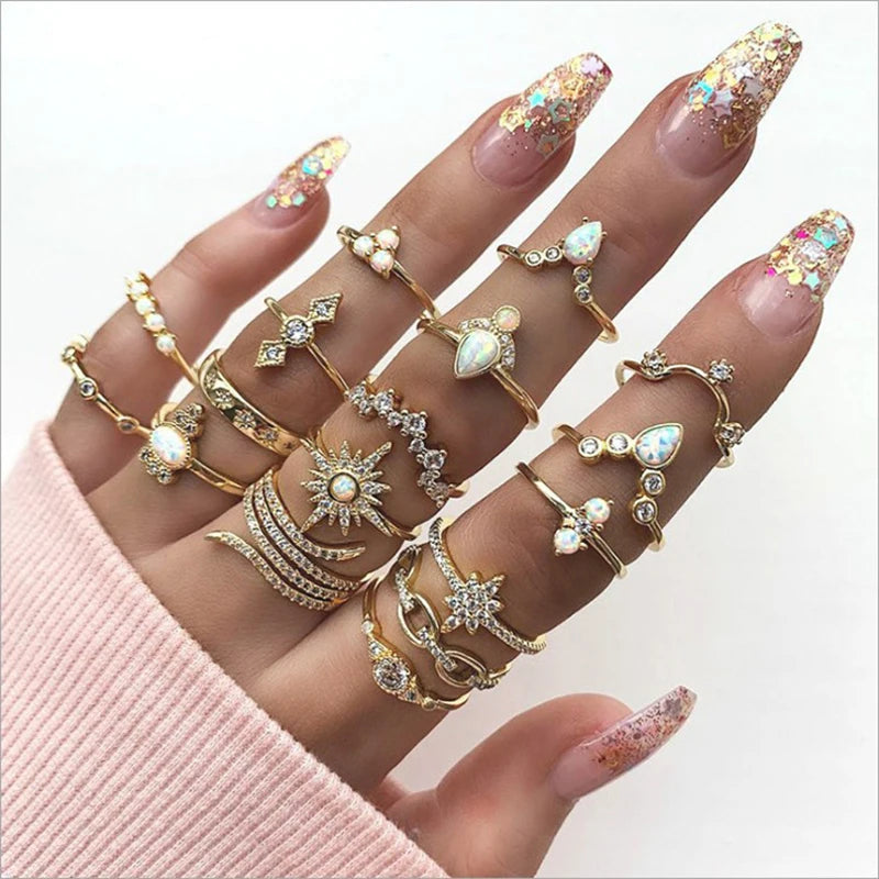 Fashion Geometrische Knöchelringe Set Für Frauen Kristall Goldfarben Fingerring Boho Damen Hochzeit Schmuck Geschenk