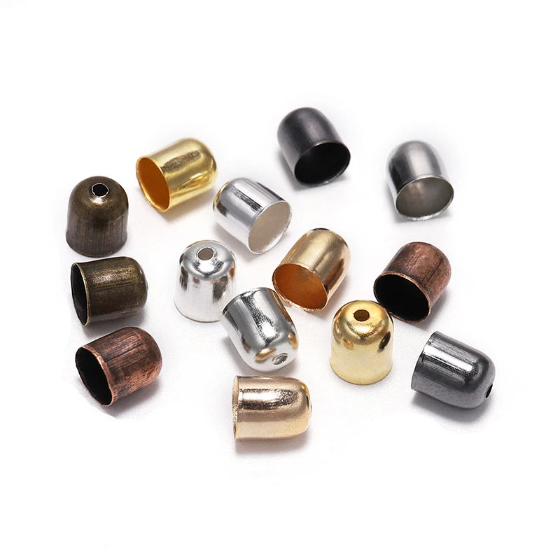 Lote de 50-100 tapas de engaste para extremos de cordones de cuero, tapas de cuentas para extremos, se adaptan a cierres de 4-12 mm para suministros de joyería de bricolaje