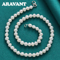 Aravant Collares de perlas de agua dulce de plata 925 con cadena para mujer, joyería de moda para bodas