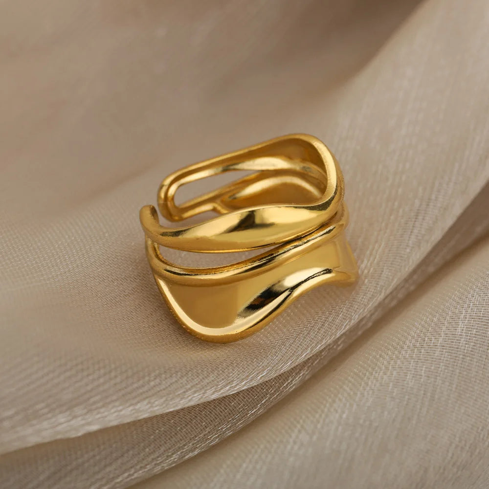 Edelstahl Opal Fingerringe für Frauen Mode Verstellbares Paar Geometrischer Ring Handgefertigter Ästhetischer Schmuck Anillos Geschenk