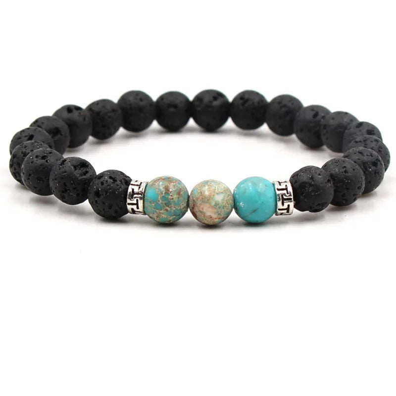 8MM Naturstein Perlenarmbänder für Frauen Männer Paar Lavagestein Heilung Balance Perlen Reiki Buddha Chakra Armreif Schmuck