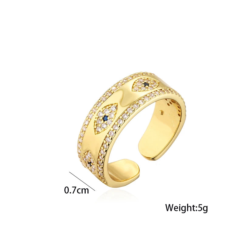 NEWBUY 2024 Mode Goldfarbe Kupfer Hochzeitsschmuck AAA CZ Böses Auge Design Offener Ring Für Frauen Mädchen Verlobungsgeschenk