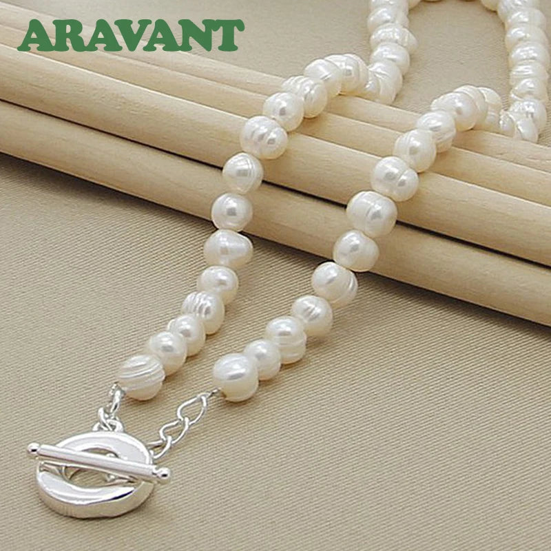 Collares de perlas de agua dulce Aravant de plata 925 de 8-9 mm para mujer, joyería de moda