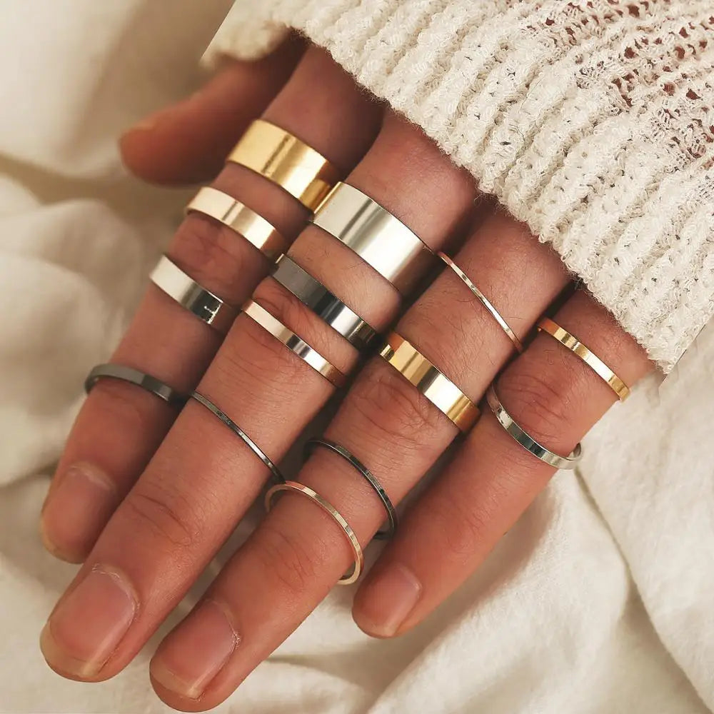 Fashion Geometrische Knöchelringe Set Für Frauen Kristall Goldfarben Fingerring Boho Damen Hochzeit Schmuck Geschenk