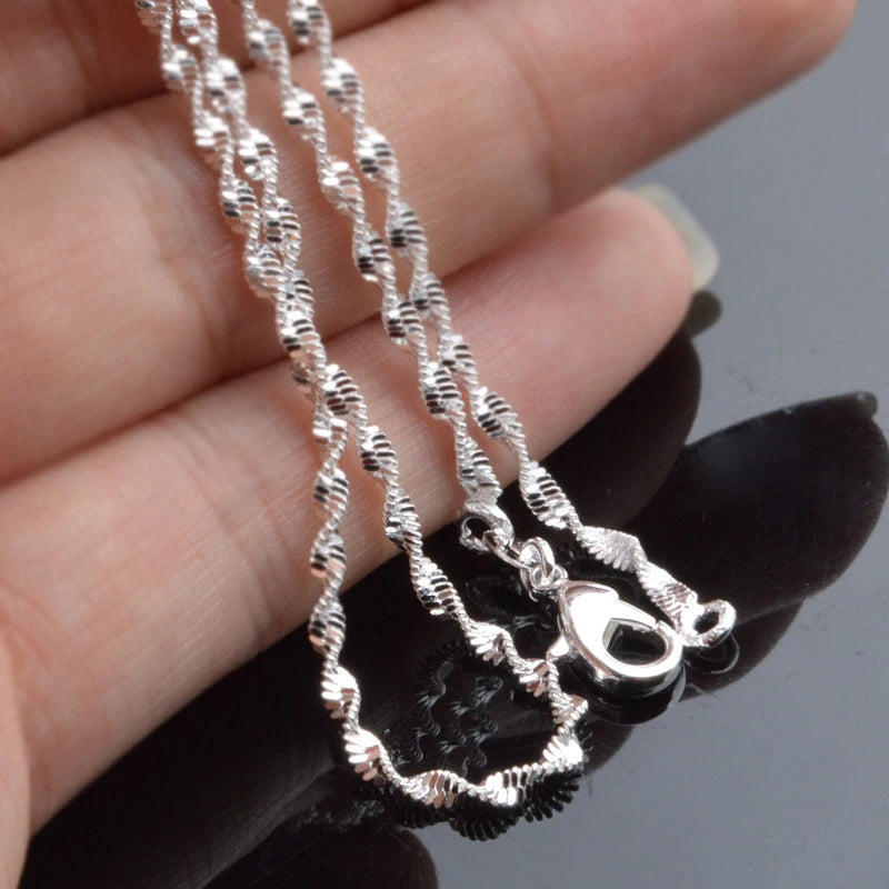 Collares de cadena retorcida tipo ola de agua Aravant de plata 925 de 2 mm para mujeres y niñas