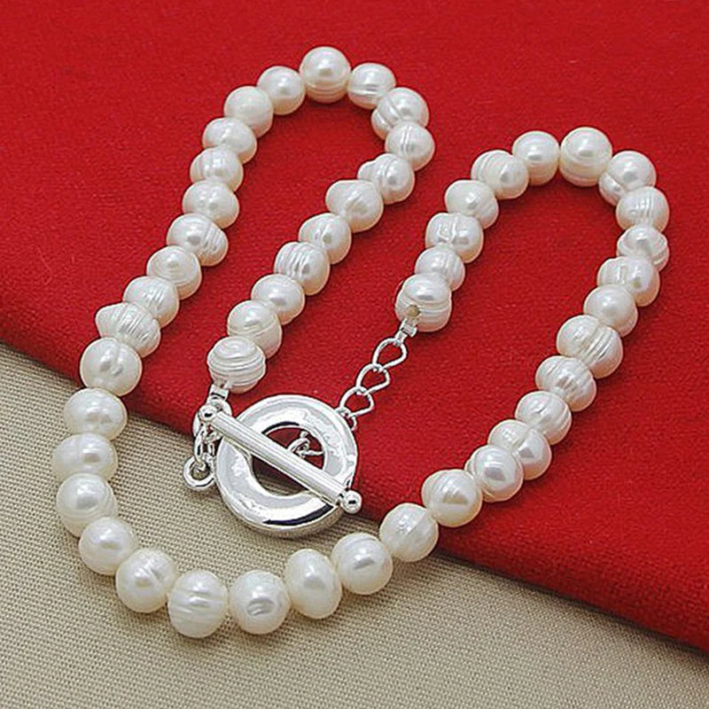 Collares de perlas de agua dulce Aravant de plata 925 de 8-9 mm para mujer, joyería de moda