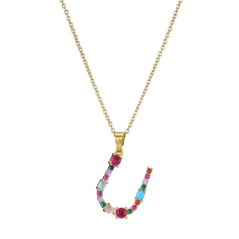 2024 New Hot Colourful Crystal AAA CZ 26 Capital Letters Pendant Necklace For Women Girl Gold Color Copper Initial Name Jewelry