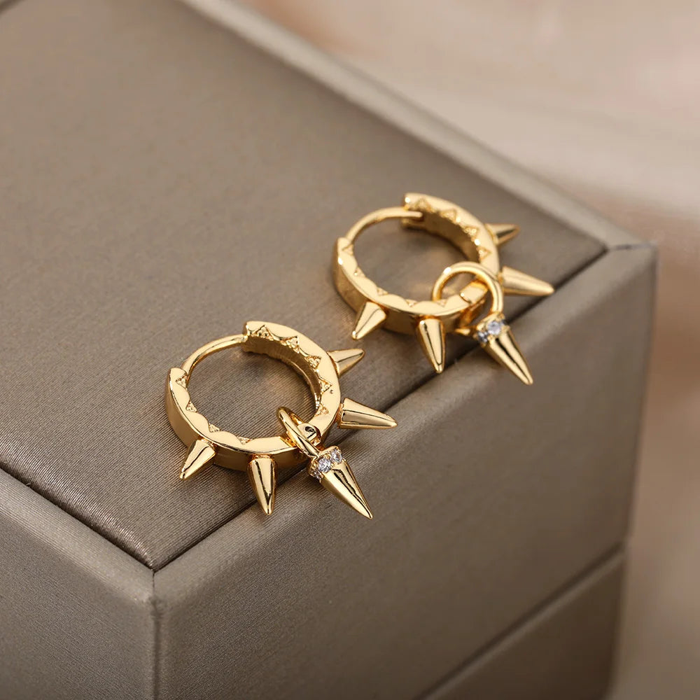 Punk Spike Niete Edelstahl Ohrringe Für Frauen Gold Farbe Ohrring Gothic Weihnachtsparty Schmuck Geschenk Bijoux Femme
