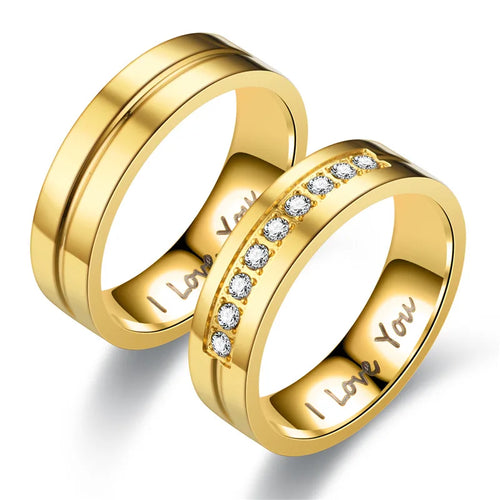 Anillos de compromiso de acero inoxidable para parejas, de moda, para mujer y hombre, con cristal, con la inscripción "I LOVE YOU", regalo de joyería para boda 2021