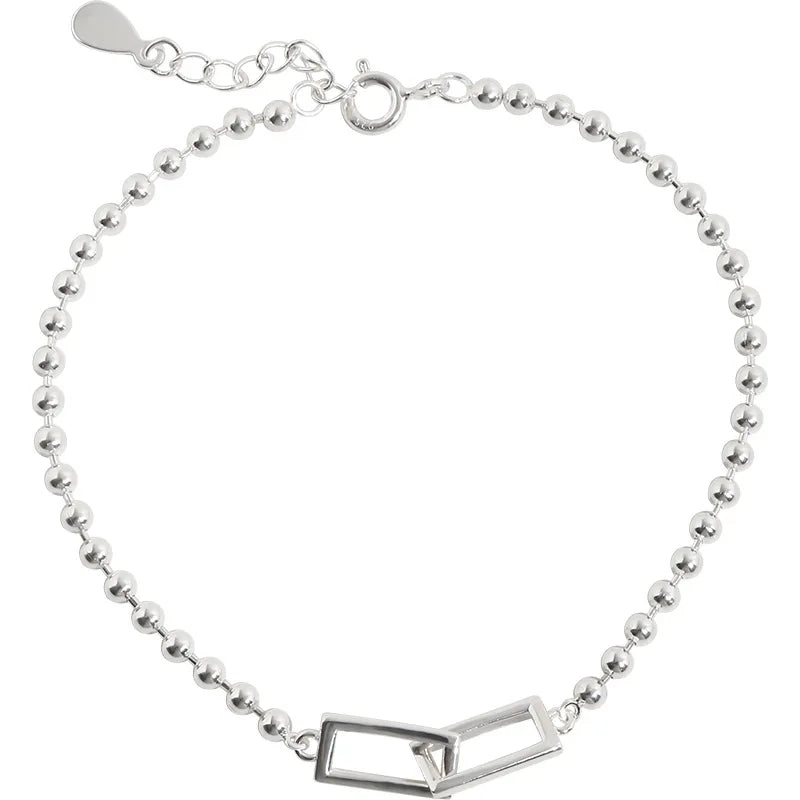 VENTFILLE 925 Sterling Silber Geometrisches Quadratisches Rundes Perlenarmband für Frauen Persönlichkeit Temperament Einfacher Handschmuck Party