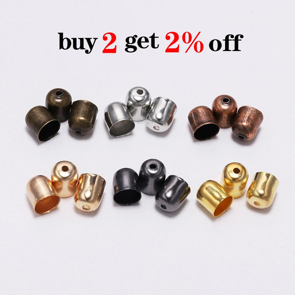 Lote de 50-100 tapas de engaste para extremos de cordones de cuero, tapas de cuentas para extremos, se adaptan a cierres de 4-12 mm para suministros de joyería de bricolaje