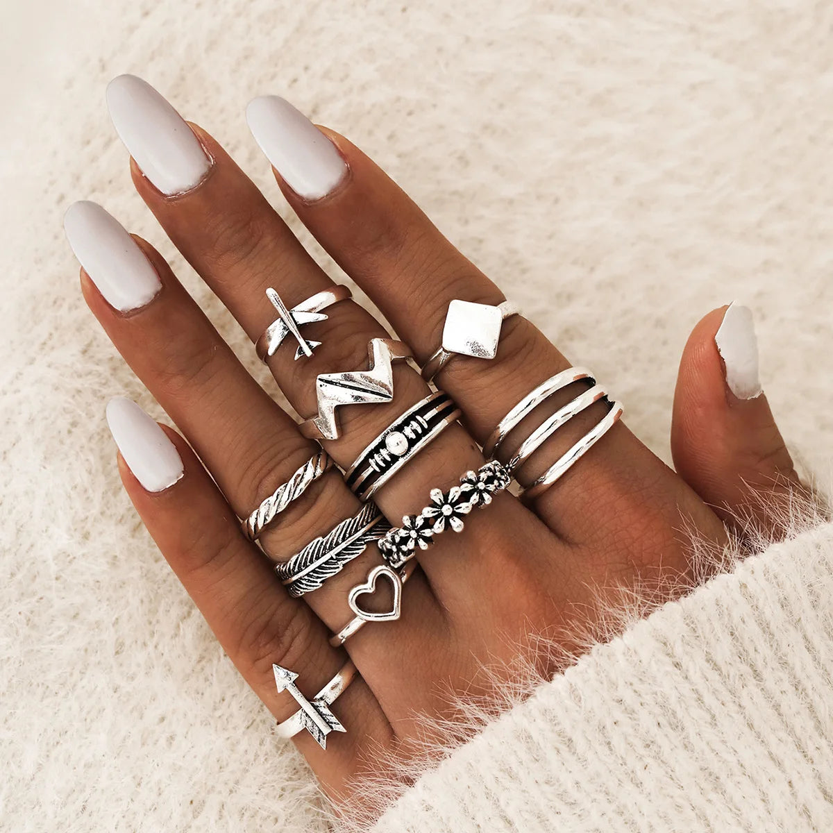 Trendiger geometrischer Mond-Knöchel-Fingerringe-Set für Frauen 2021 Böhmischer Kristallstein Damenring Hochzeitsschmuck