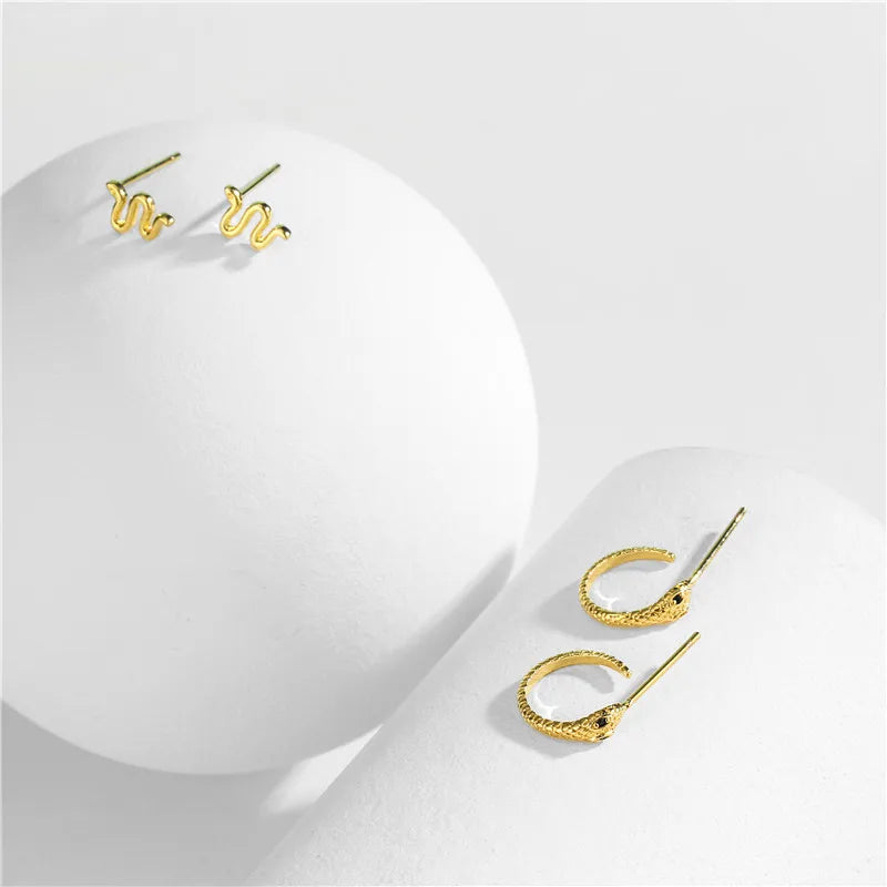 Pendientes de serpiente de circonita de cristal coloridos de alta calidad, estilo punk, color dorado, pendientes de aro pequeños, joyería