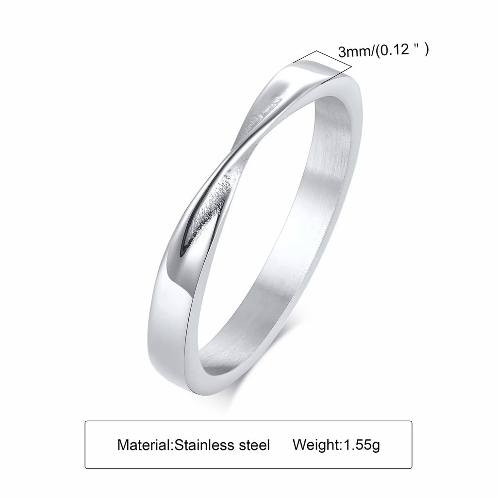 Möbius-Ehering für Damen, filigraner, endloser Twist-Knoten aus Edelstahl, Infinity-Verlobungsring