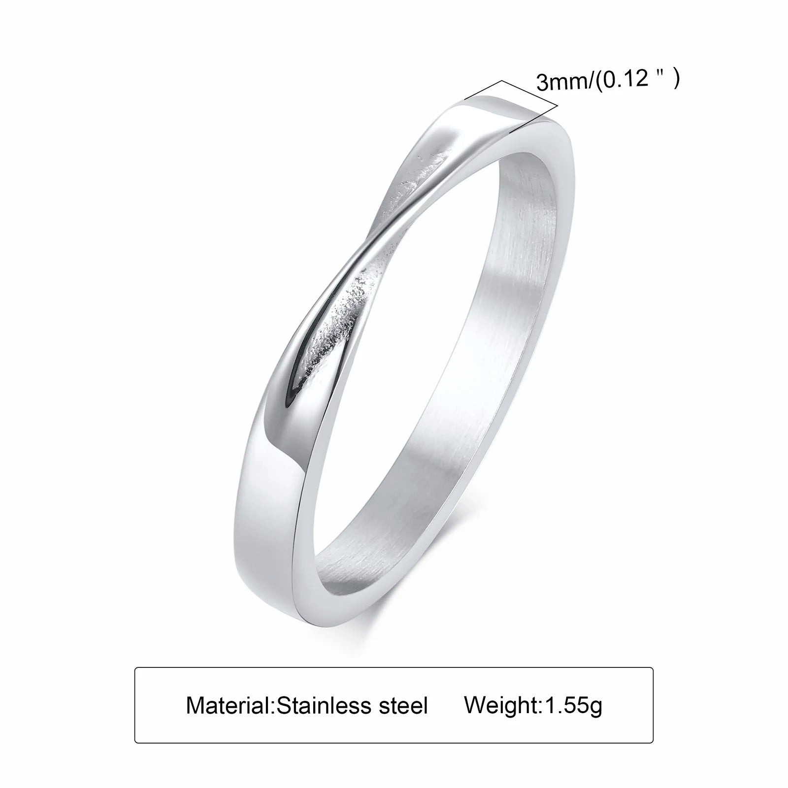 Möbius-Ehering für Damen, filigraner, endloser Twist-Knoten aus Edelstahl, Infinity-Verlobungsring