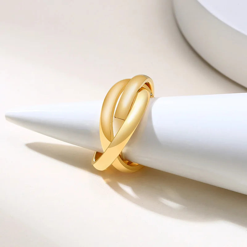 Charm Damenringe Dreifach ineinandergreifender Rolling Ring Edelstahl Goldfarben Weihnachtsschmuck