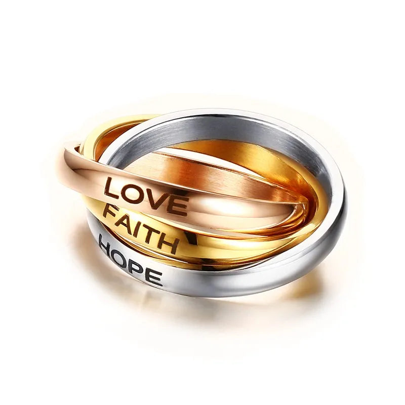 Charm Damenringe Dreifach ineinandergreifender Rolling Ring Edelstahl Goldfarben Weihnachtsschmuck