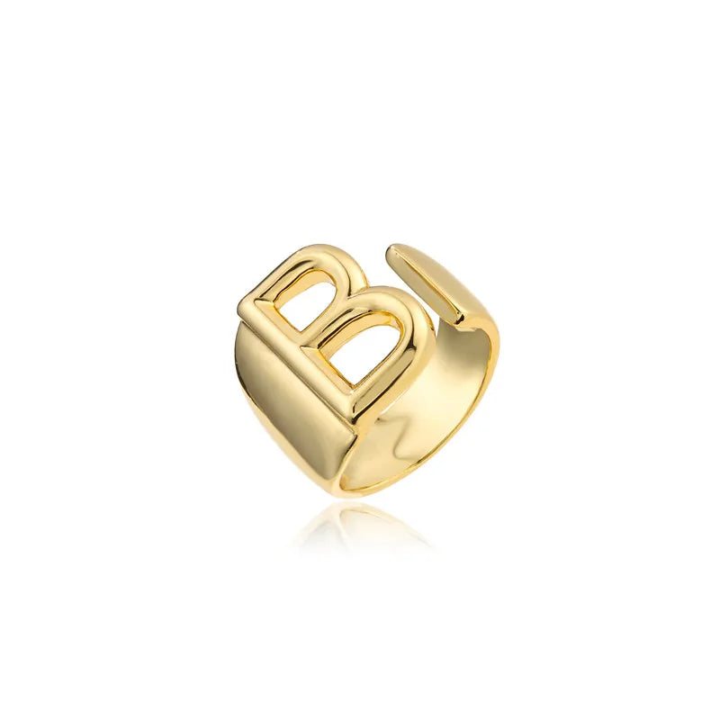 Hohler A-Z Buchstaben Goldfarbe Metall Verstellbarer Öffnungsring Initialen Name Alphabet Damen Party Statement Breiter Trendiger Schmuck