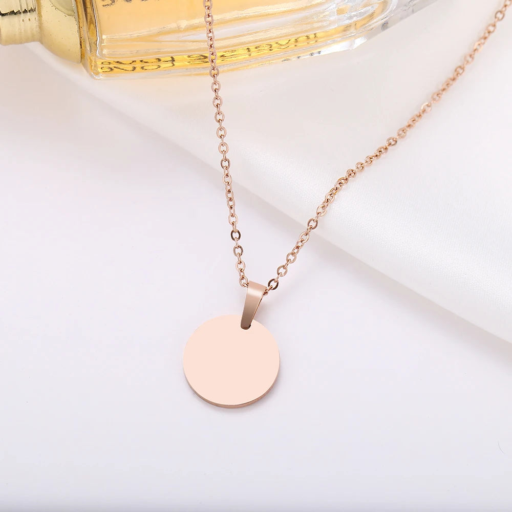 DOTIFI Stainless Steel Necklace Round Circle Pendant For Women Elegant Clavicle Rose Gol dNecklace Wedding Jewelry Wholesale