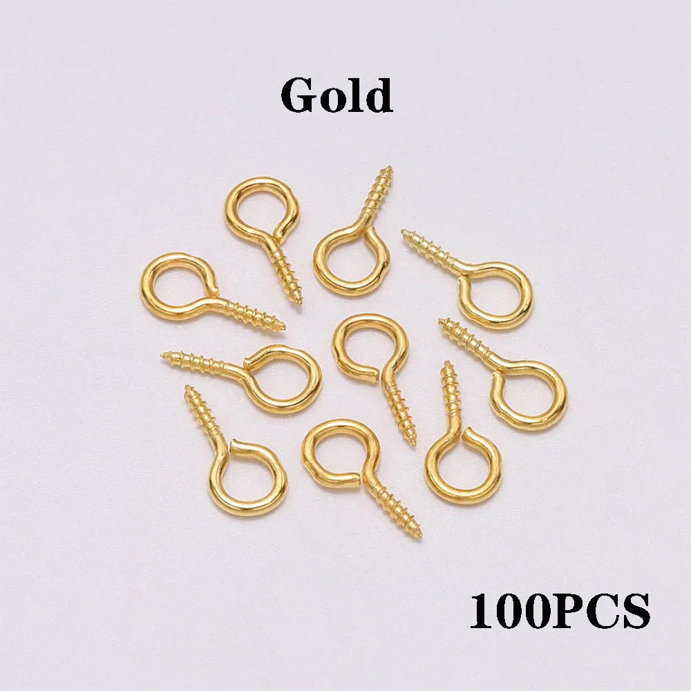 100-200 unidades de mini ganchos de ojo, cierres de tornillo dorados, conectores, colgantes, ganchos roscados para hacer joyas, accesorios
