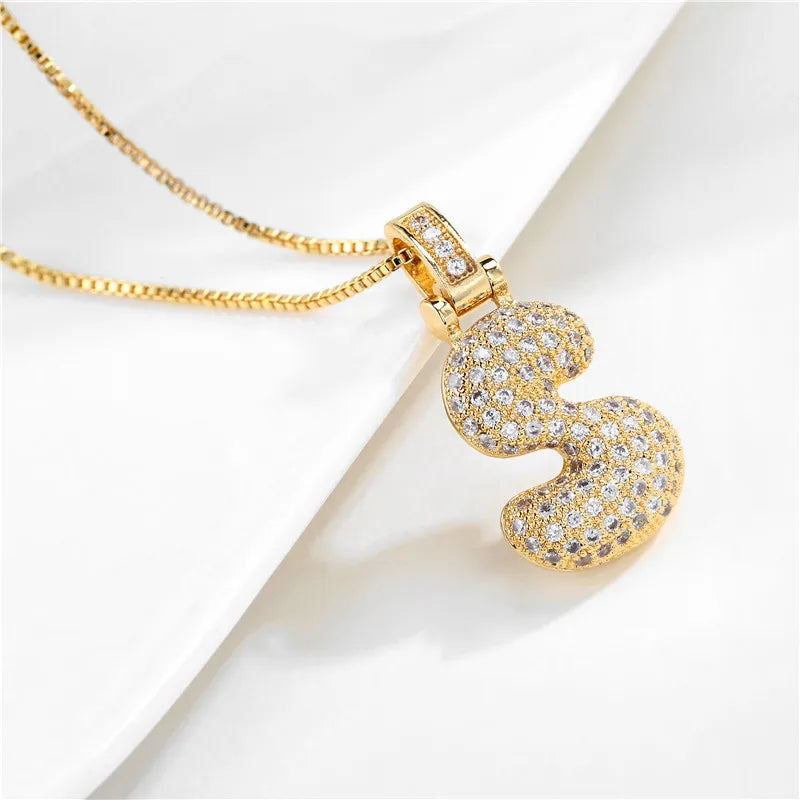 NEWBUY CZ Zirconia Crystal 26 A-Z Letters Pendant Necklace For Men Women Punk Initials Name Necklace Fashion Hip Hop Jewelry