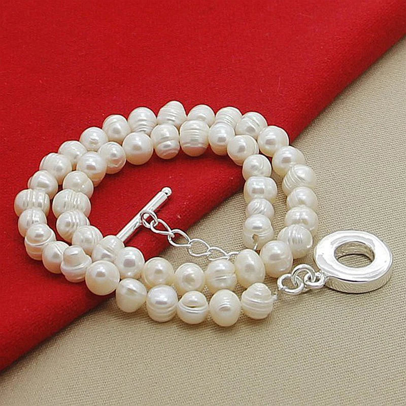 Collares de perlas de agua dulce Aravant de plata 925 de 8-9 mm para mujer, joyería de moda