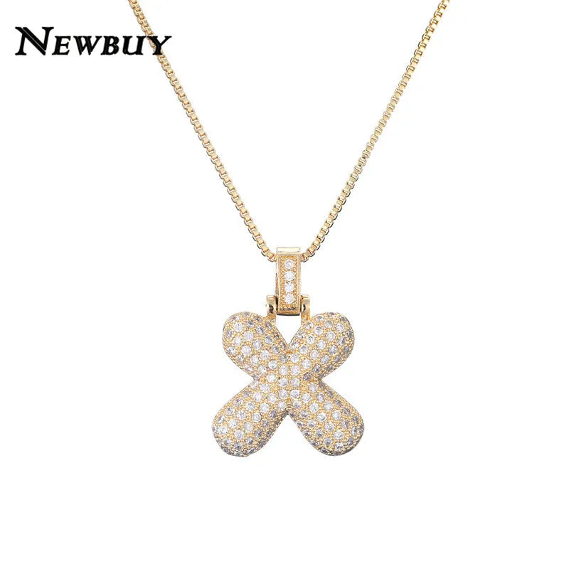 NEWBUY CZ Zirconia Crystal 26 A-Z Letters Pendant Necklace For Men Women Punk Initials Name Necklace Fashion Hip Hop Jewelry