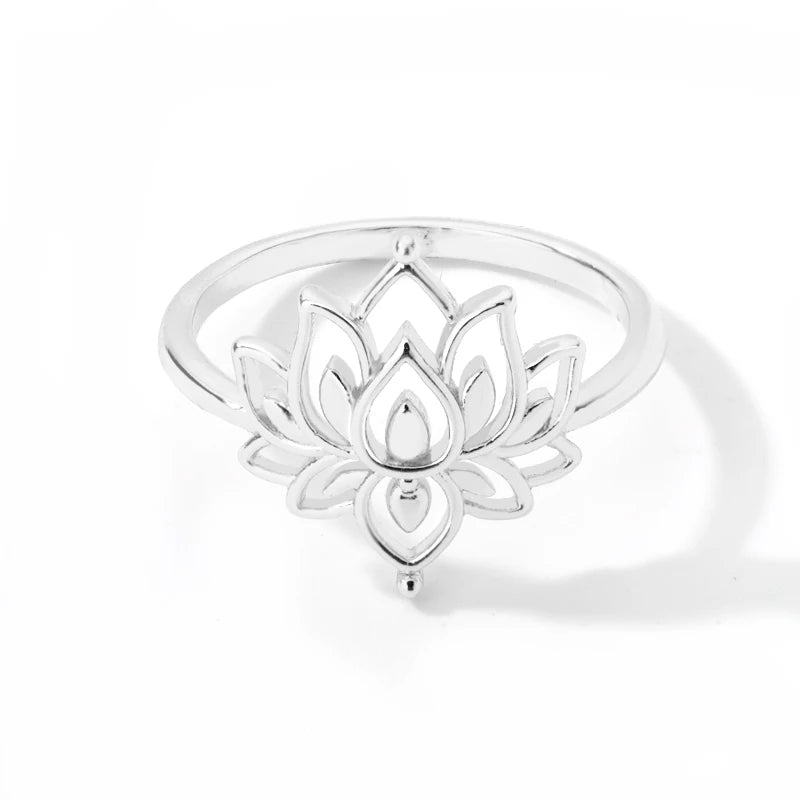 Lotus Flower Rings For Women Stainless Steel Gold Color Hollow Out Ring Fashion Wedding Party Aesthetic Jewelry Gift anillos