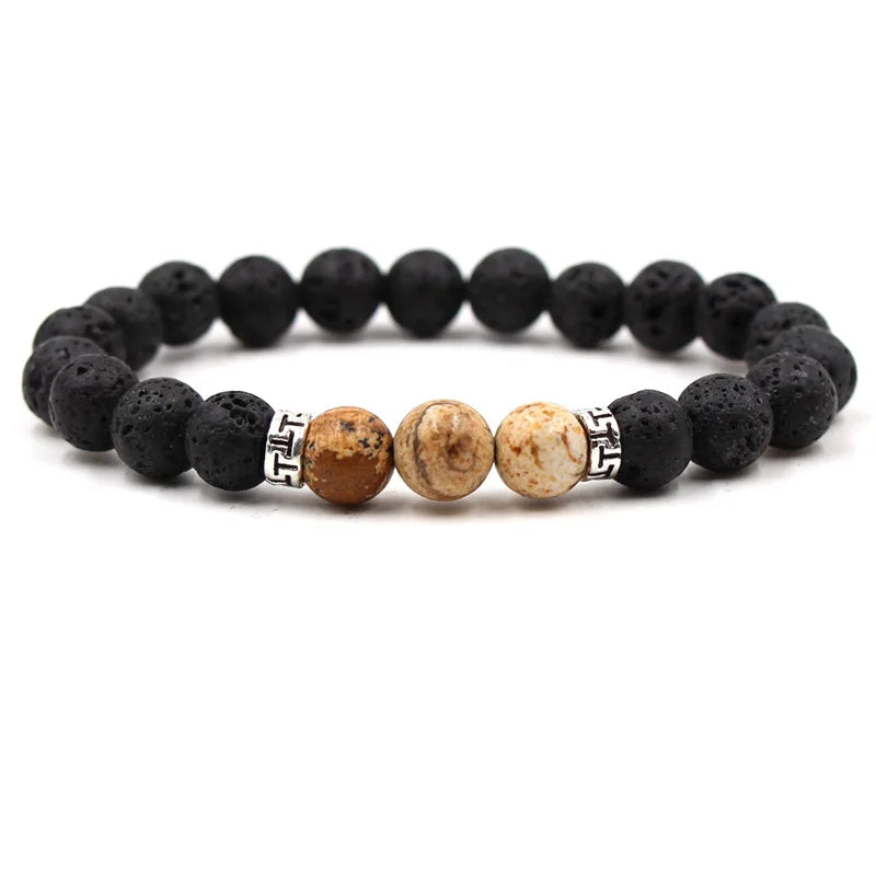 8MM Naturstein Perlenarmbänder für Frauen Männer Paar Lavagestein Heilung Balance Perlen Reiki Buddha Chakra Armreif Schmuck