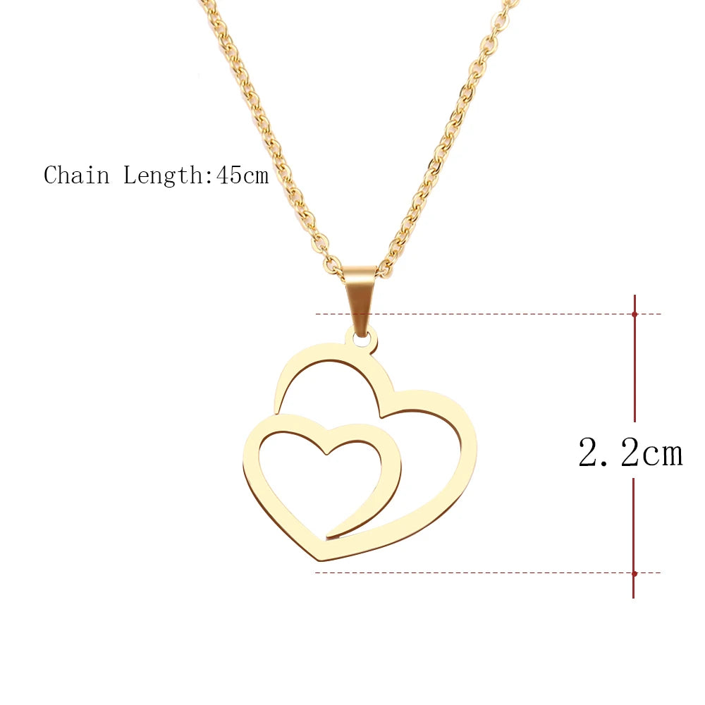 DOTIFI Stainless Steel Necklace For Women Man Hollow Double Heart Choker Pendant Charms Necklace Engagement Jewelry