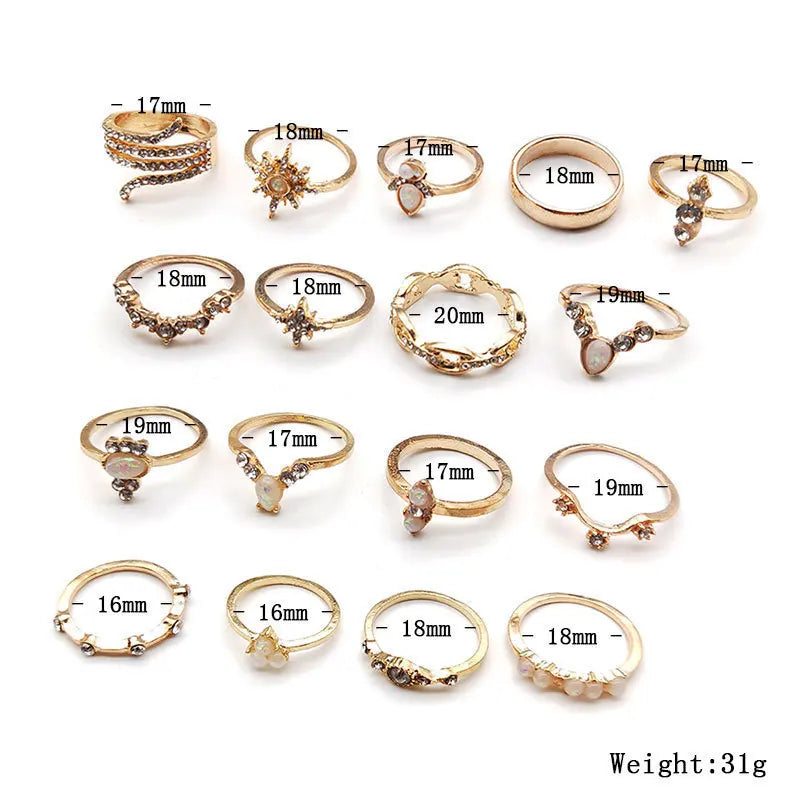Fashion Geometrische Knöchelringe Set Für Frauen Kristall Goldfarben Fingerring Boho Damen Hochzeit Schmuck Geschenk