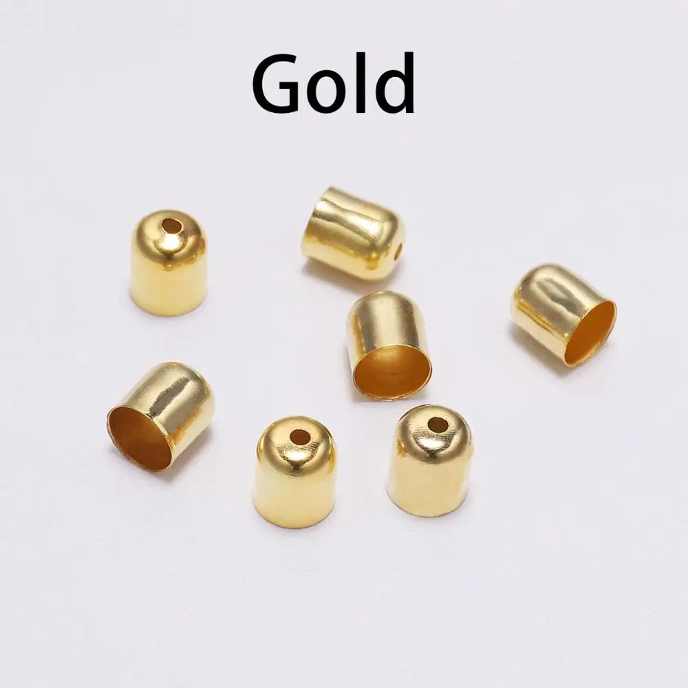 Lote de 50-100 tapas de engaste para extremos de cordones de cuero, tapas de cuentas para extremos, se adaptan a cierres de 4-12 mm para suministros de joyería de bricolaje