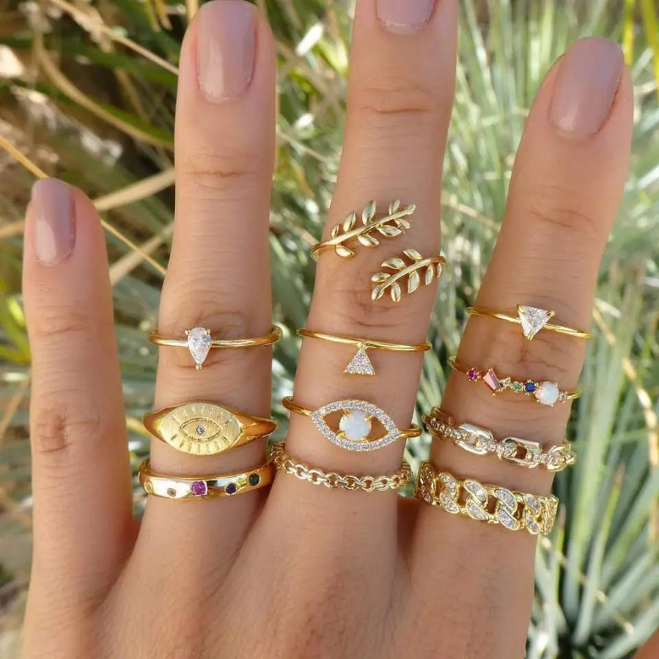 Fashion Geometrische Knöchelringe Set Für Frauen Kristall Goldfarben Fingerring Boho Damen Hochzeit Schmuck Geschenk