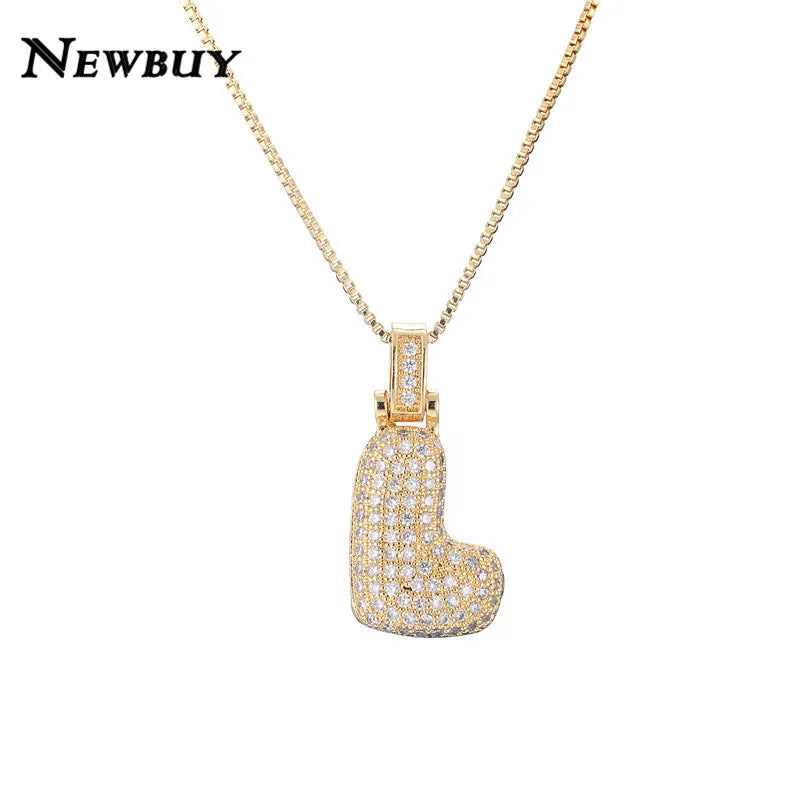 NEWBUY CZ Zirconia Crystal 26 A-Z Letters Pendant Necklace For Men Women Punk Initials Name Necklace Fashion Hip Hop Jewelry