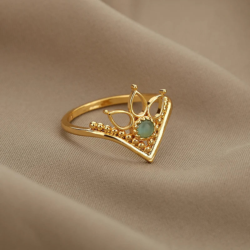 Anillos de dedo de ópalo de moda para mujer, anillos geométricos ajustables de acero inoxidable para pareja, joyería estética hecha a mano, regalo