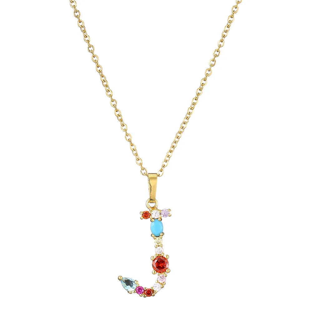 2024 New Hot Colourful Crystal AAA CZ 26 Capital Letters Pendant Necklace For Women Girl Gold Color Copper Initial Name Jewelry