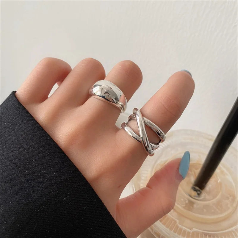 VENTFILLE Anillo de plata de ley 925 con diseño de gotas de agua irregulares, estilo retro simple, hecho a mano, para mujer