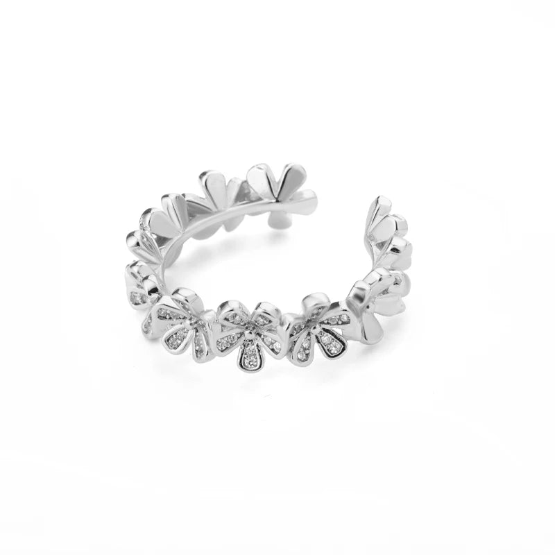 Damen Blumen Offene Ringe Für Frauen Edelstahl Zirkonia Blumen Offener Verstellbarer Ring Schmuck Studenten Mädchen Geschenk