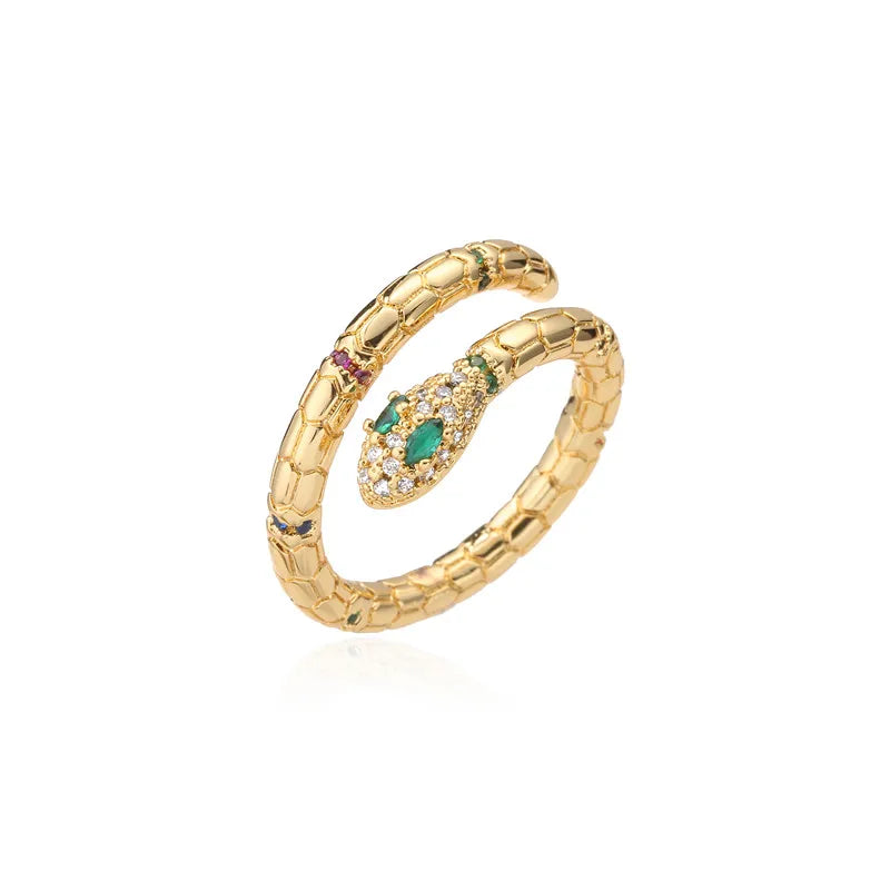 Modischer goldfarbener Schlangenring für Damen und Mädchen, verstellbar, exquisiter glänzender Zirkonia-Fingerring, Hochzeitsschmuckgeschenk