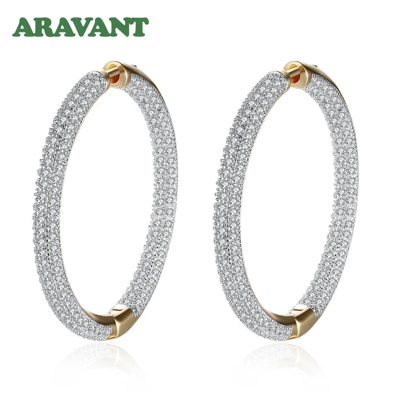 925er Silber 34mm 18K Gold Kreis Creolen für Damen Mode Hochzeit Schmuck