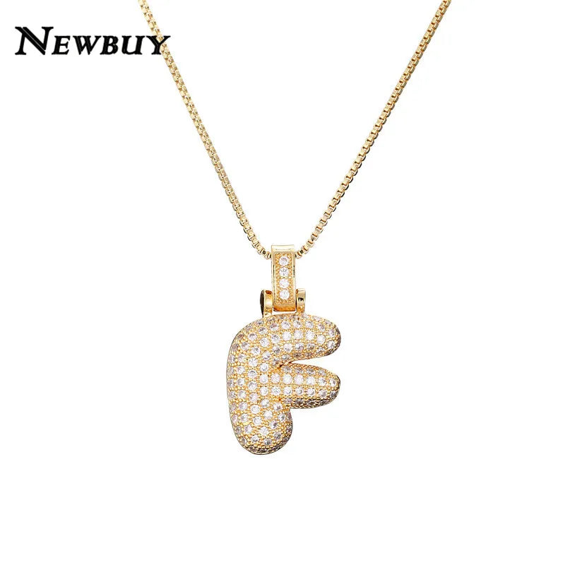 NEWBUY CZ Zirconia Crystal 26 A-Z Letters Pendant Necklace For Men Women Punk Initials Name Necklace Fashion Hip Hop Jewelry