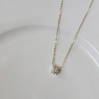 VENTFILLE Plata de Ley 925 Francesa Simple Cristal Colgante Cadena de Clavícula Collar Mujer Lujo Ligero Fiesta Joyería de Oro de 14k