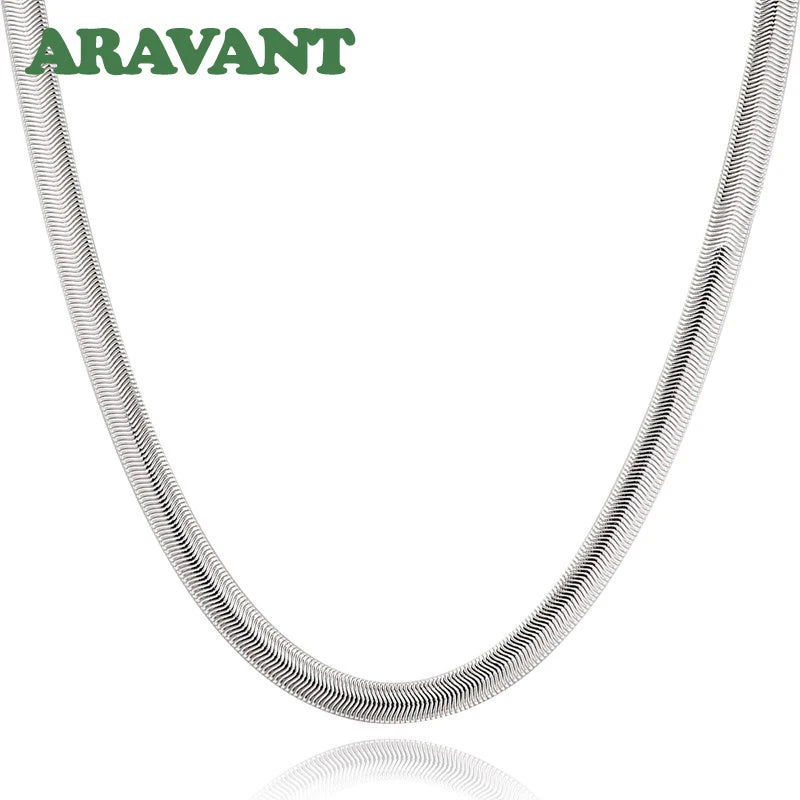 Aravant Cadena plana de serpiente de 6 mm de plata de ley 925 de 16/18/20/22/24/26 pulgadas para mujer y hombre, joyería de moda para boda