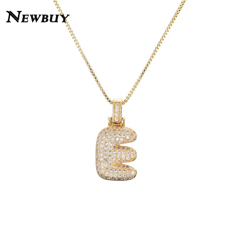 NEWBUY CZ Zirconia Crystal 26 A-Z Letters Pendant Necklace For Men Women Punk Initials Name Necklace Fashion Hip Hop Jewelry