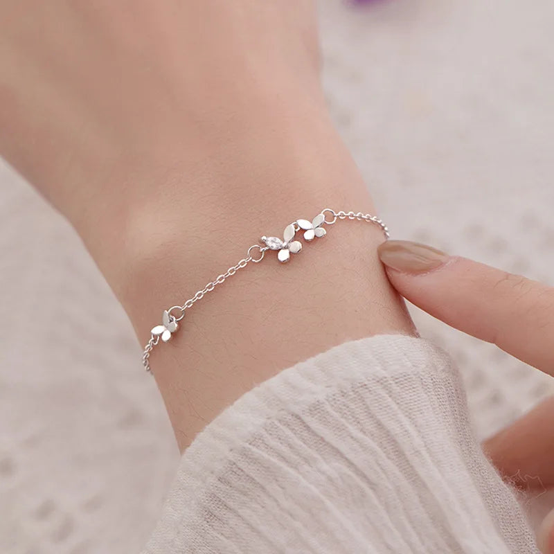 VENTFILLE 925 Silber Diamantbesetztes Schmetterlingsarmband Damen Mode Temperament Blume Verstellbares Armband