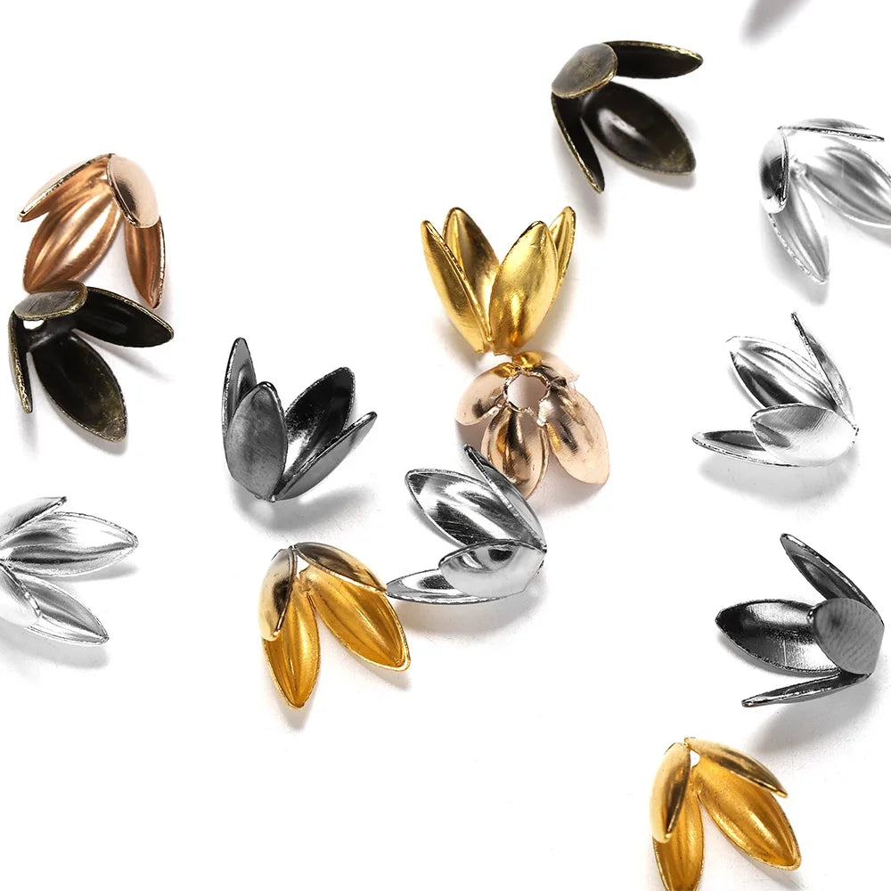 100 Stück/Los Vierblättrige Blume Metall lose Abstandhalter Kappen Blütenblatt getrennte Endkappen für die Schmuckherstellung Armbandzubehör