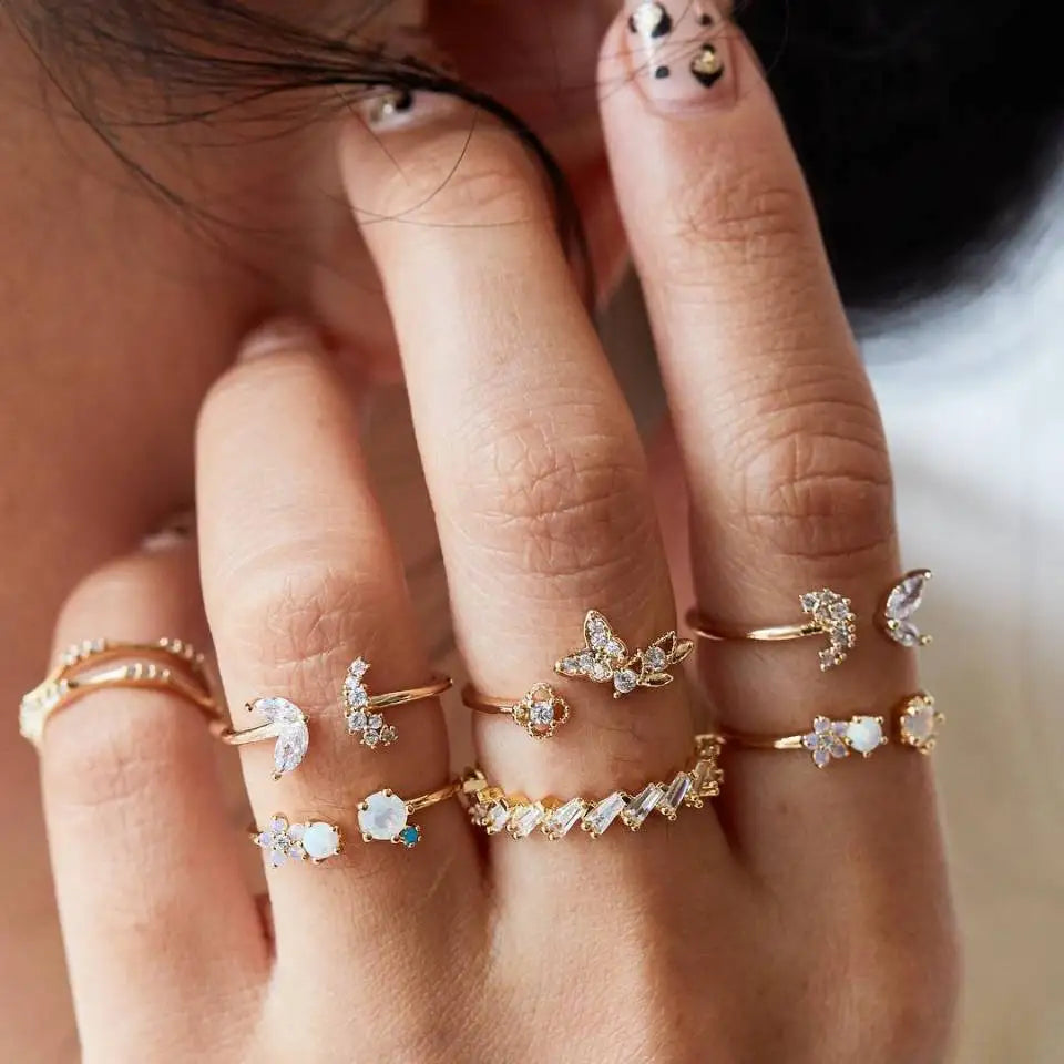 Fashion Geometrische Knöchelringe Set Für Frauen Kristall Goldfarben Fingerring Boho Damen Hochzeit Schmuck Geschenk