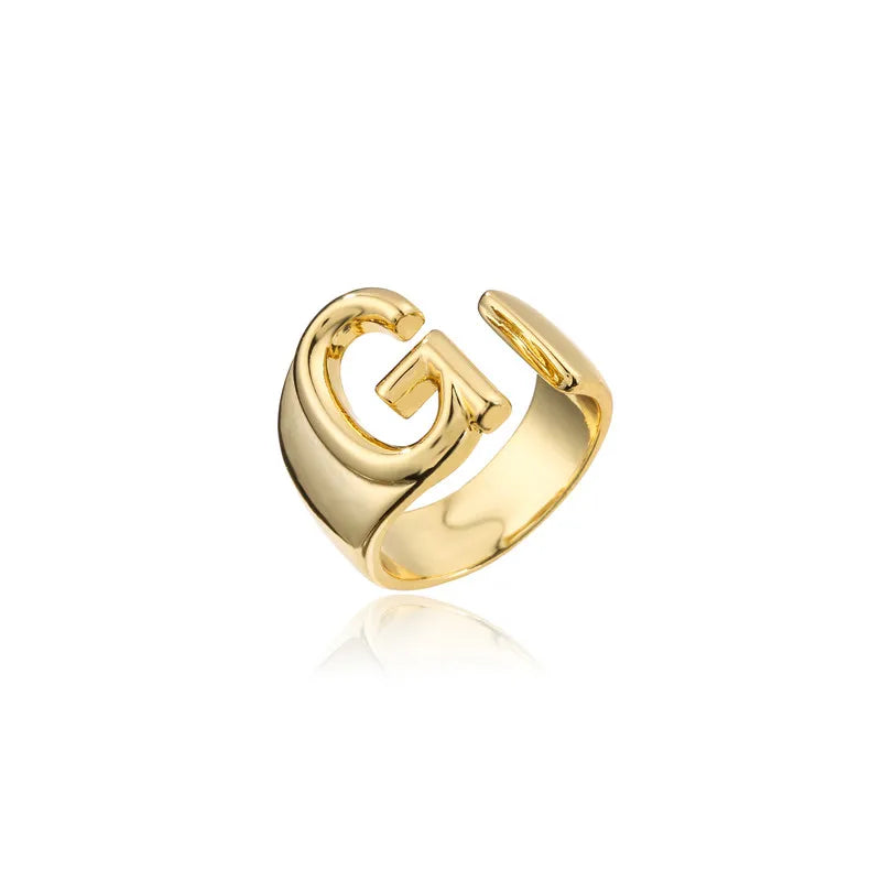Hohler A-Z Buchstaben Goldfarbe Metall Verstellbarer Öffnungsring Initialen Name Alphabet Damen Party Statement Breiter Trendiger Schmuck