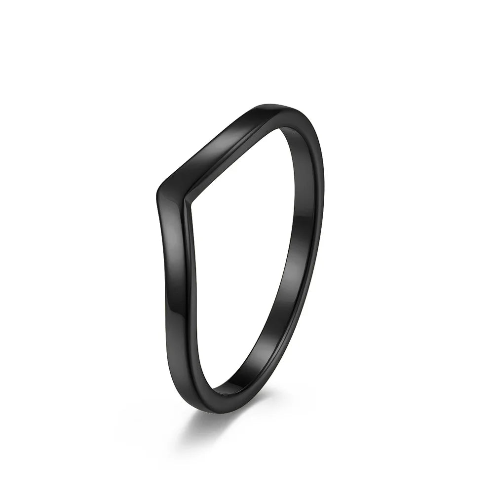 2 mm dünner V-förmiger stapelbarer Ring aus poliertem Edelstahl für Damen und Mädchen, Größen 5–10